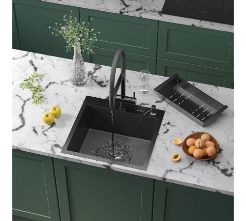 Кухонная мойка Roxen Simple 560220-50-BS с коландером и дозатором  графит Кухонная мойка Roxen Simple 560220-50-BS с коландером и дозатором  графит