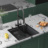 Кухонная мойка Roxen Snake 560220-50-BS с коландером и дозатором  500х480х220  графит Кухонная мойка Roxen Snake 560220-50-BS с коландером и дозатором  500х480х220  графит