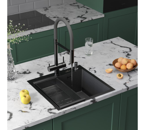 Кухонная мойка Roxen Simple 560220-50-BS с коландером и дозатором  графит Кухонная мойка Roxen Simple 560220-50-BS с коландером и дозатором  графит