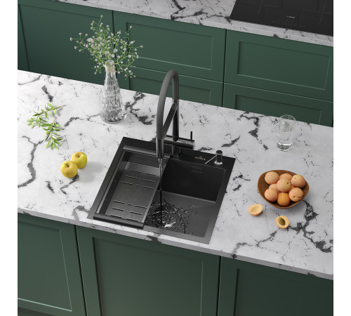 Кухонная мойка Roxen Simple 560220-50-BS с коландером и дозатором  графит Кухонная мойка Roxen Simple 560220-50-BS с коландером и дозатором  графит
