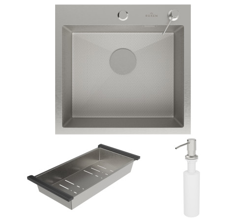 Кухонная мойка Roxen Simple 560220-50-S с коландером и дозатором  сатин Кухонная мойка Roxen Simple 560220-50-S с коландером и дозатором  сатин