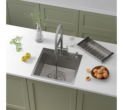 Кухонная мойка Roxen Simple 560220-50-S с коландером и дозатором  сатин Кухонная мойка Roxen Simple 560220-50-S с коландером и дозатором  сатин