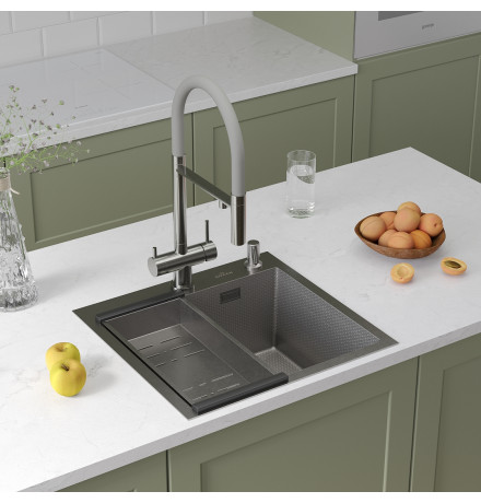 Кухонная мойка Roxen Snake 560220-50-S с коландером и дозатором  500х480х220  сатин