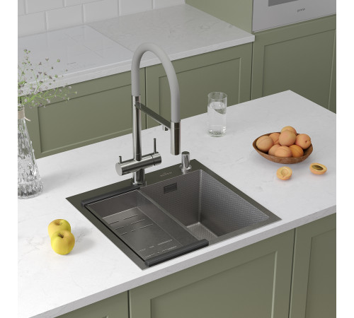 Кухонная мойка Roxen Simple 560220-50-S с коландером и дозатором  сатин Кухонная мойка Roxen Simple 560220-50-S с коландером и дозатором  сатин