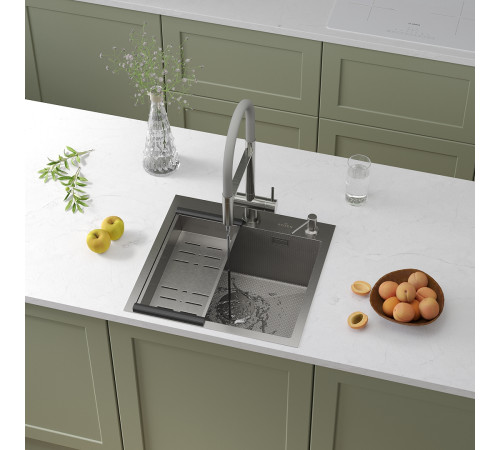 Кухонная мойка Roxen Simple 560220-50-S с коландером и дозатором  сатин Кухонная мойка Roxen Simple 560220-50-S с коландером и дозатором  сатин
