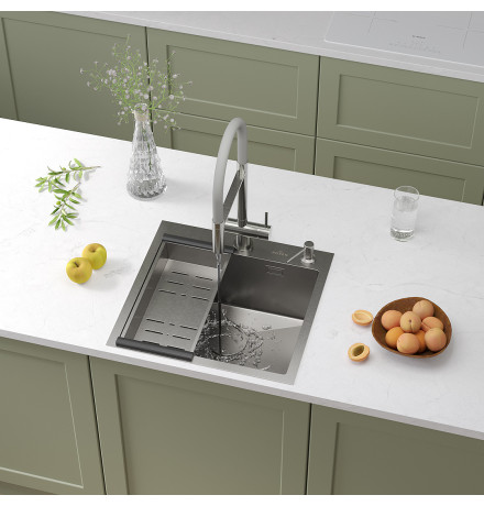 Кухонная мойка Roxen Simple 560220-50 с коландером и дозатором  500х480х220  сатин