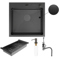 Кухонная мойка Roxen Simple 560220-50B-GR с коландером и дозатором  500х480х220  графит зернистый
