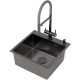 Комплект 2 в 1 (560103) Кухонная мойка Roxen Simple 560220-50B-V со смесителем Keit 500504GM-GR  500х480х220  графит Volcanic