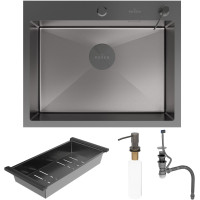 Кухонная мойка Roxen Simple 560220-50B-V с коландером и дозатором  500х480х220  графит Volcanic