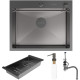 Кухонная мойка Roxen Simple 560220-50B-V с коландером и дозатором  500х480х220  графит Volcanic