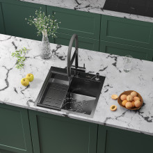 Кухонная мойка Roxen Simple 560220-50B с коландером и дозатором  500х480х220  графит Кухонная мойка Roxen Simple 560220-50B с коландером и дозатором  500х480х220  графит