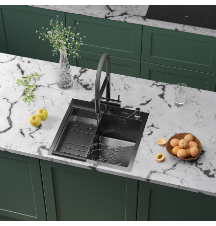 Кухонная мойка Roxen Simple 560220-50B с коландером и дозатором  500х480х220  графит