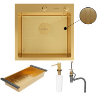 Комплект 2 в 1 (560151) Кухонная мойка Roxen Simple 560220-60G-GR со смесителем Keit 500504GB-W  600х480х220  золото зернистое