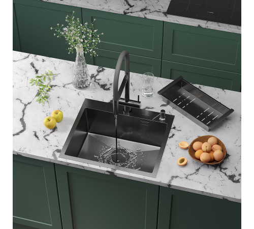 Кухонная мойка Roxen Simple 560220-55B с коландером и дозатором Кухонная мойка Roxen Simple 560220-55B с коландером и дозатором