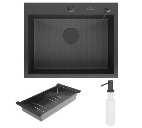 Кухонная мойка Roxen Simple 560220-60-BS с коландером и дозатором  графит Кухонная мойка Roxen Simple 560220-60-BS с коландером и дозатором  графит