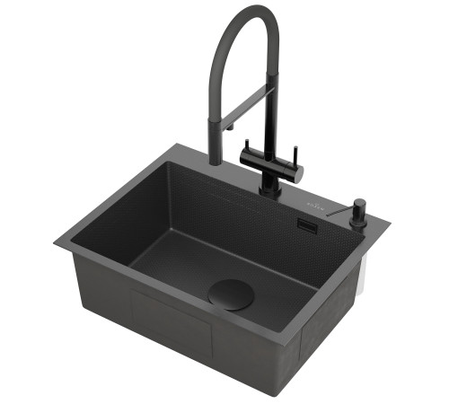 Кухонная мойка Roxen Simple 560220-60-BS с коландером и дозатором  графит Кухонная мойка Roxen Simple 560220-60-BS с коландером и дозатором  графит
