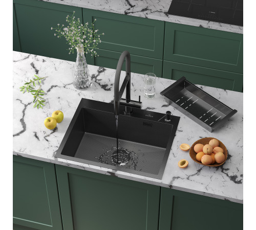 Кухонная мойка Roxen Simple 560220-60-BS с коландером и дозатором  графит Кухонная мойка Roxen Simple 560220-60-BS с коландером и дозатором  графит