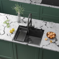 Кухонная мойка Roxen Snake 560220-60-BS с коландером и дозатором  600х480х220  графит Кухонная мойка Roxen Snake 560220-60-BS с коландером и дозатором  600х480х220  графит