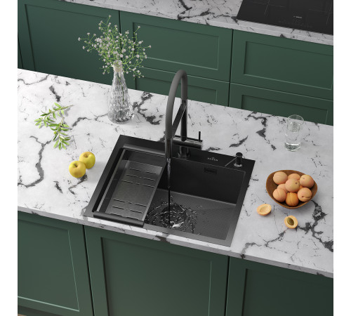 Кухонная мойка Roxen Simple 560220-60-BS с коландером и дозатором  графит Кухонная мойка Roxen Simple 560220-60-BS с коландером и дозатором  графит