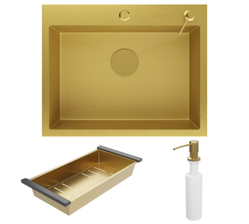 Кухонная мойка Roxen Simple 560220-60-GS с коландером и дозатором  золото Кухонная мойка Roxen Simple 560220-60-GS с коландером и дозатором  золото