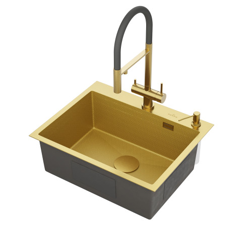 Кухонная мойка Roxen Simple 560220-60-GS с коландером и дозатором  золото Кухонная мойка Roxen Simple 560220-60-GS с коландером и дозатором  золото