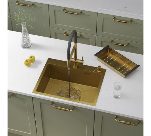 Кухонная мойка Roxen Simple 560220-60-GS с коландером и дозатором  золото Кухонная мойка Roxen Simple 560220-60-GS с коландером и дозатором  золото