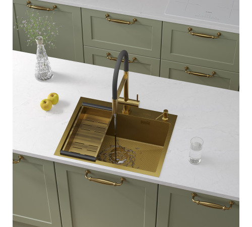 Кухонная мойка Roxen Simple 560220-60-GS с коландером и дозатором  золото Кухонная мойка Roxen Simple 560220-60-GS с коландером и дозатором  золото