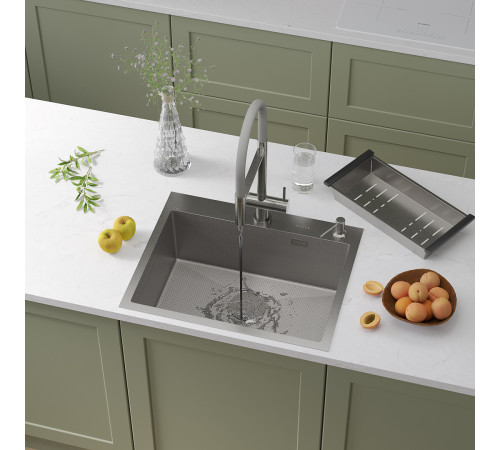 Кухонная мойка Roxen Simple 560220-60-S с коландером и дозатором  сатин Кухонная мойка Roxen Simple 560220-60-S с коландером и дозатором  сатин