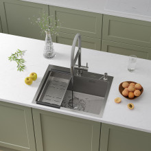 Кухонная мойка Roxen Snake 560220-60-S с коландером и дозатором  600х480х220  сатин Кухонная мойка Roxen Snake 560220-60-S с коландером и дозатором  600х480х220  сатин