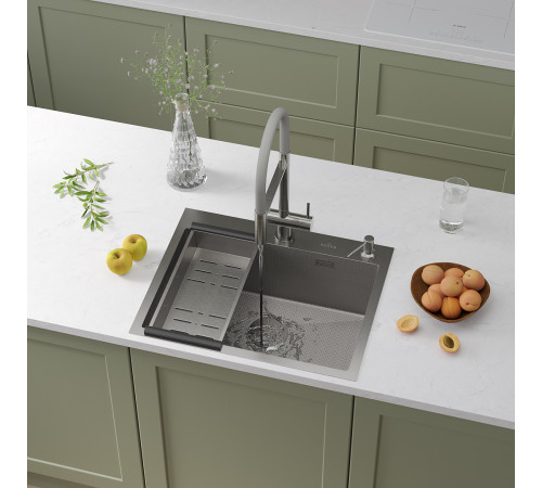 Кухонная мойка Roxen Simple 560220-60-S с коландером и дозатором  сатин Кухонная мойка Roxen Simple 560220-60-S с коландером и дозатором  сатин