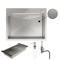 Кухонная мойка Roxen Simple 560220-60-V с коландером и дозатором  600х480х220  сатин Volcanic