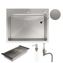 Кухонная мойка Roxen Simple 560220-60-V с коландером и дозатором  600х480х220  сатин Volcanic