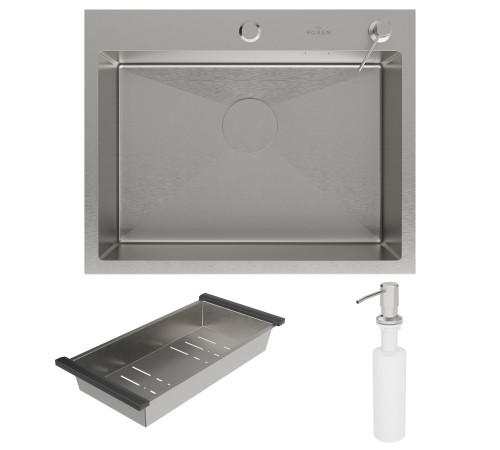 Кухонная мойка Roxen Simple 560220-60 с коландером и дозатором сатин Кухонная мойка Roxen Simple 560220-60 с коландером и дозатором сатин