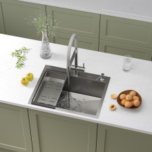 Кухонная мойка Roxen Simple 560220-60 с коландером и дозатором  600х480х220  сатин Кухонная мойка Roxen Simple 560220-60 с коландером и дозатором  600х480х220  сатин