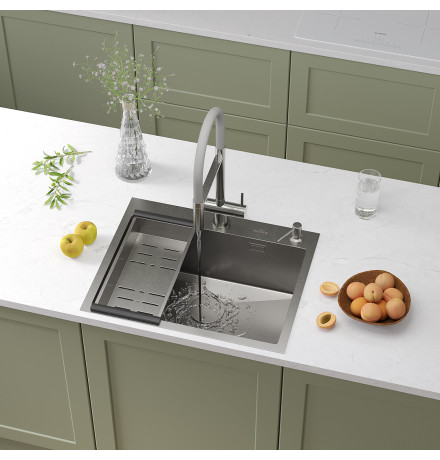 Кухонная мойка Roxen Simple 560220-60 с коландером и дозатором  600х480х220  сатин