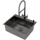 Комплект 2 в 1 (560107) Кухонная мойка Roxen Simple 560220-60B-V со смесителем Keit 500504GM-GR  600х480х220  графит Volcanic