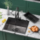 Комплект 2 в 1 (560107) Кухонная мойка Roxen Simple 560220-60B-V со смесителем Keit 500504GM-GR  600х480х220  графит Volcanic