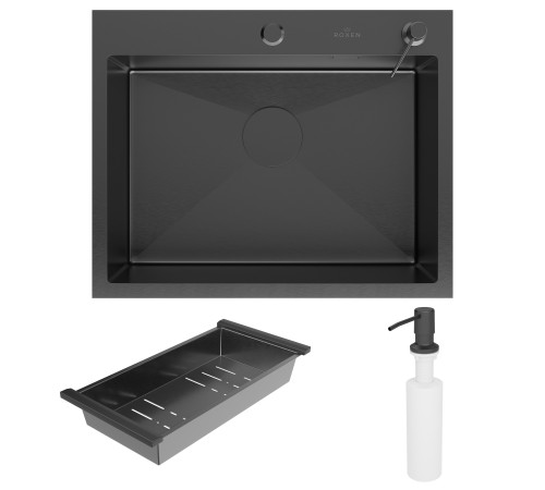 Кухонная мойка Roxen Simple 560220-60B с коландером и дозатором графит Кухонная мойка Roxen Simple 560220-60B с коландером и дозатором графит