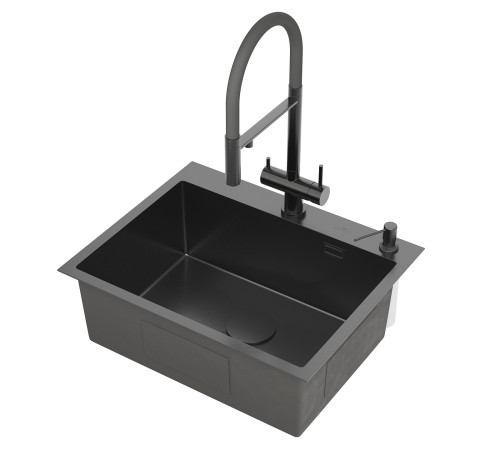 Кухонная мойка Roxen Simple 560220-60B с коландером и дозатором графит Кухонная мойка Roxen Simple 560220-60B с коландером и дозатором графит