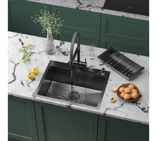 Кухонная мойка Roxen Simple 560220-60B с коландером и дозатором графит Кухонная мойка Roxen Simple 560220-60B с коландером и дозатором графит