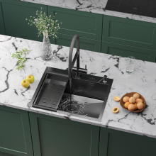 Кухонная мойка Roxen Simple 560220-60B с коландером и дозатором  600х480х220  графит Кухонная мойка Roxen Simple 560220-60B с коландером и дозатором  600х480х220  графит