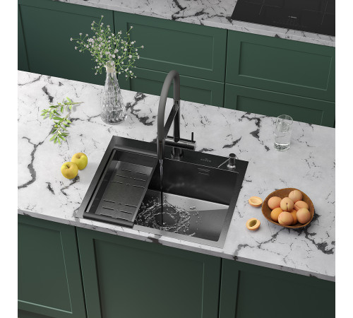 Кухонная мойка Roxen Simple 560220-60B с коландером и дозатором графит Кухонная мойка Roxen Simple 560220-60B с коландером и дозатором графит