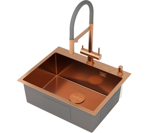 Кухонная мойка Roxen Simple 560220-60BR-V с коландером и дозатором  600х480х220  бронза Volcanic