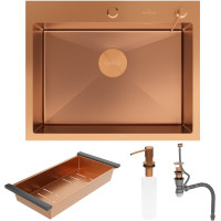 Кухонная мойка Roxen Simple 560220-60BR-V с коландером и дозатором  600х480х220  бронза Volcanic