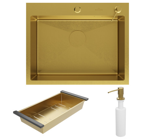 Кухонная мойка Roxen Simple 560220-60G с коландером и дозатором золото Кухонная мойка Roxen Simple 560220-60G с коландером и дозатором золото