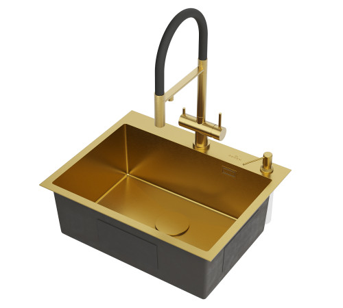 Кухонная мойка Roxen Simple 560220-60G с коландером и дозатором золото Кухонная мойка Roxen Simple 560220-60G с коландером и дозатором золото