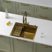 Кухонная мойка Roxen Simple 560220-60G с коландером и дозатором  600х480х220  золото Кухонная мойка Roxen Simple 560220-60G с коландером и дозатором  600х480х220  золото