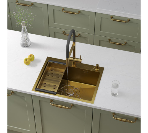 Кухонная мойка Roxen Simple 560220-60G с коландером и дозатором золото Кухонная мойка Roxen Simple 560220-60G с коландером и дозатором золото