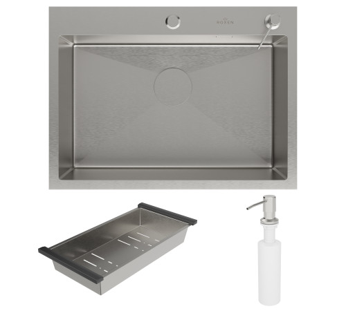 Кухонная мойка Roxen Simple 560220-65 с коландером и дозатором сатин Кухонная мойка Roxen Simple 560220-65 с коландером и дозатором сатин