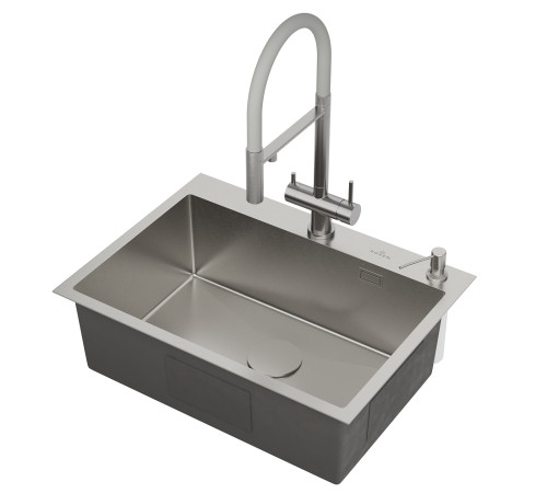Кухонная мойка Roxen Simple 560220-65 с коландером и дозатором сатин Кухонная мойка Roxen Simple 560220-65 с коландером и дозатором сатин